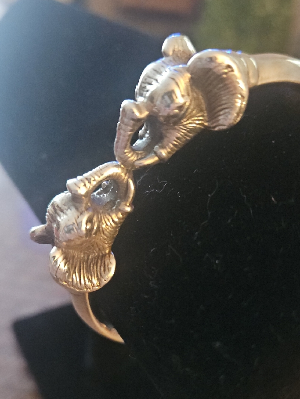 Sterling Silver Hinged Bracelet With Elephanr Heads - Trunks Up.